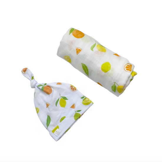 BAMBOO MUSLIN SWADDLE AND TOPNOT HAT