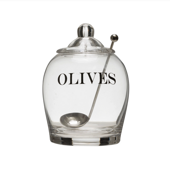 GLASS OLIVE JAR