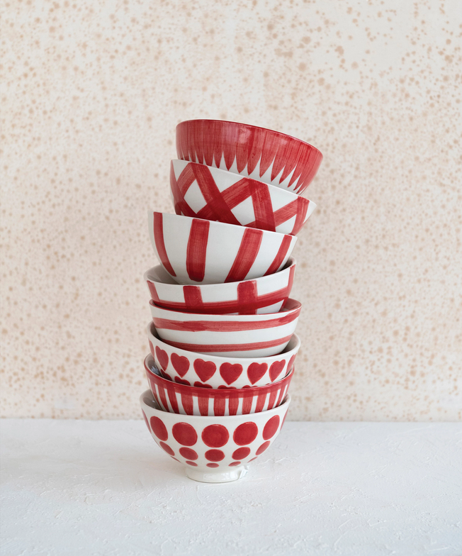 Load image into Gallery viewer, RED &amp;amp; WHITE STONEWARE BOWL
