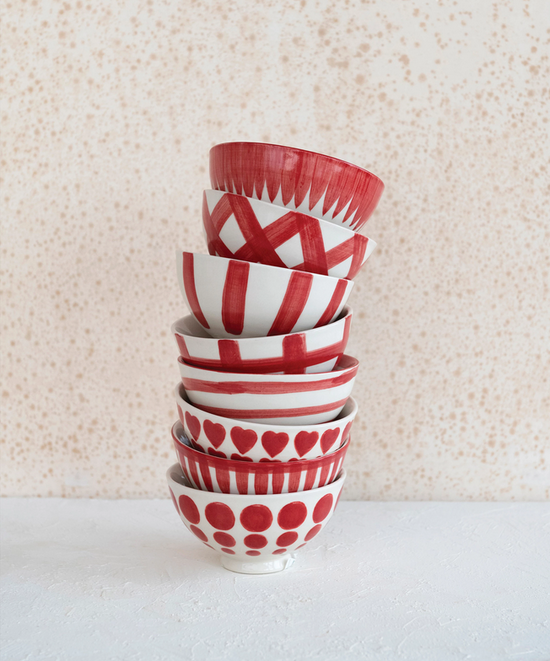 RED & WHITE STONEWARE BOWL