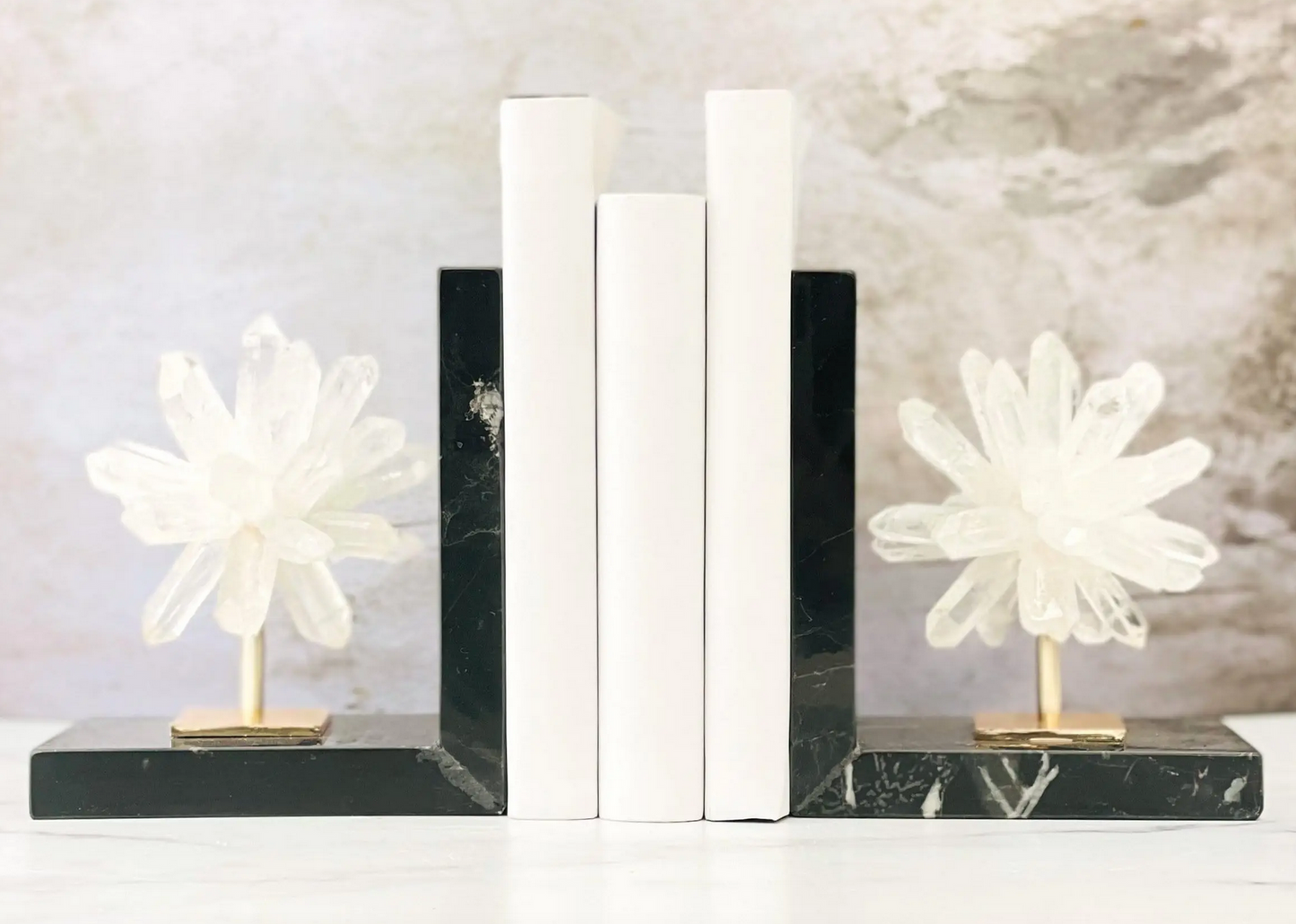 MARBLE & CRYSTAL QUARTZ BURST BOOKENDS