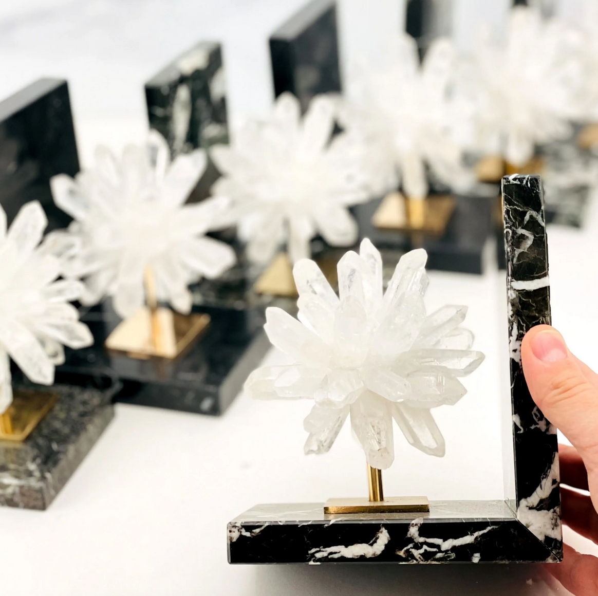MARBLE & CRYSTAL QUARTZ BURST BOOKENDS
