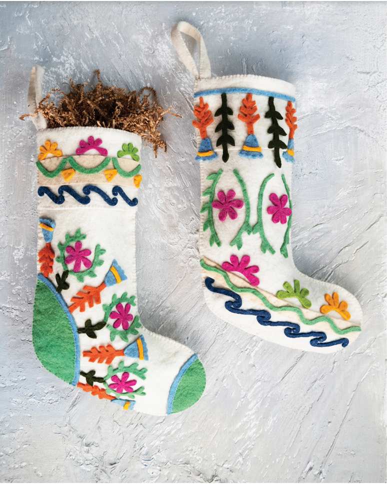 WOOL FELT STOCKING WITH APPLIQUE