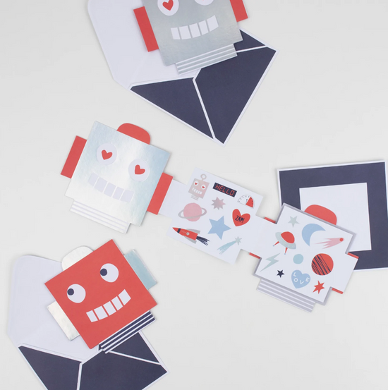 ROBOT VALENTINES DAY CARDS & STICKERS