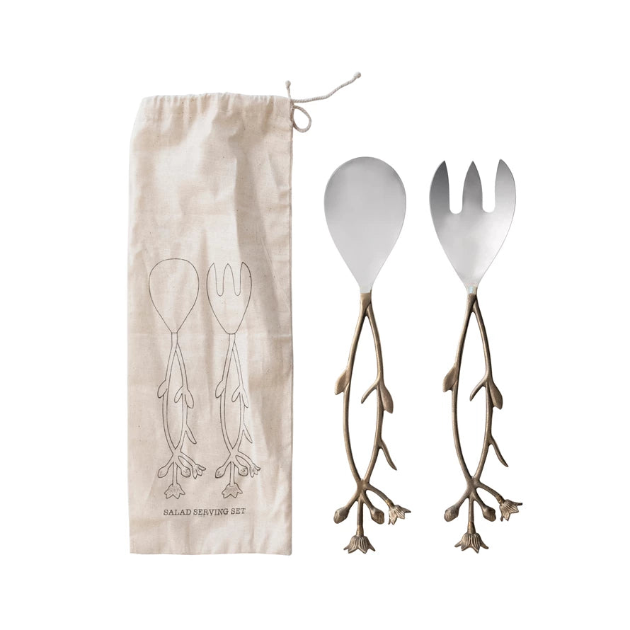Load image into Gallery viewer, STEEL &amp;amp; BRASS SALAD SERVERS
