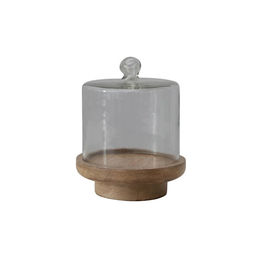 GLASS CLOCHE WITH MANGO WOOD BASE